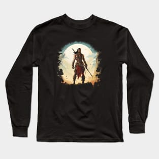 Native American Tribal Chief Warrior Brooding Workout Gym Fitness Long Sleeve T-Shirt